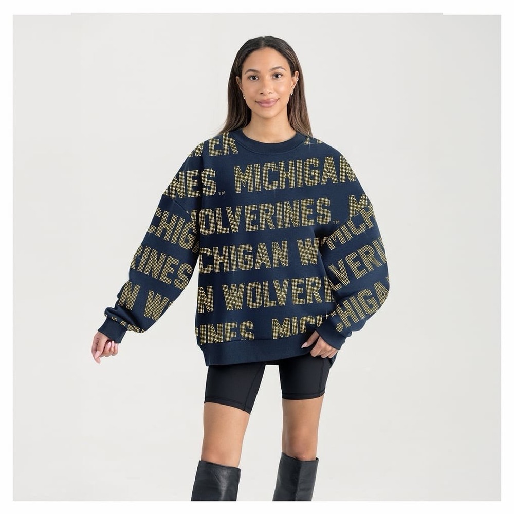 Michigan Wolverines Women's M Gameday Couture Oversized Rhinestone Sweatshirt